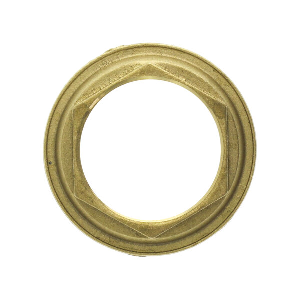 A circular gold object with a hole in the middle.