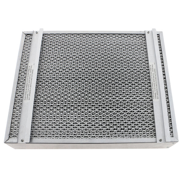 A close-up of a metal mesh filter for a fryer.
