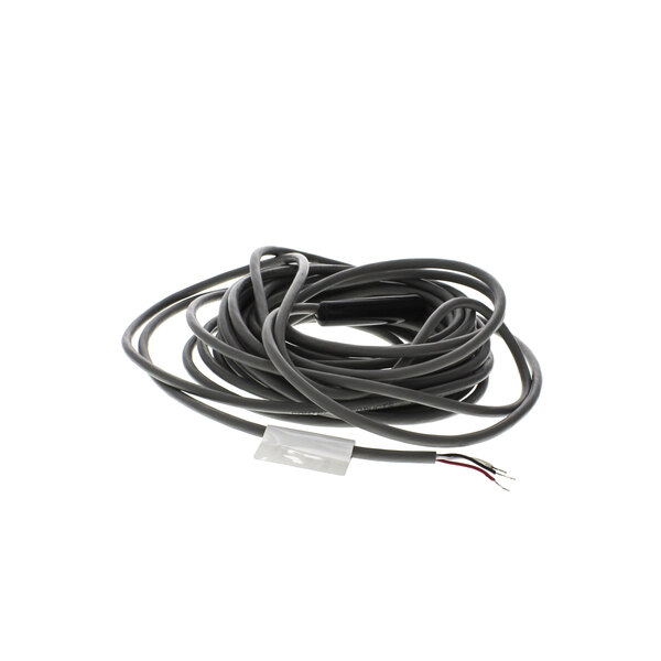 A black cable with a white tag and a black wire with a white tag.