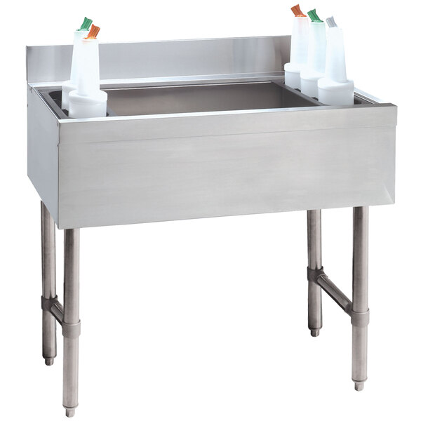 A stainless steel Advance Tabco underbar ice bin with a 10-circuit cold plate.