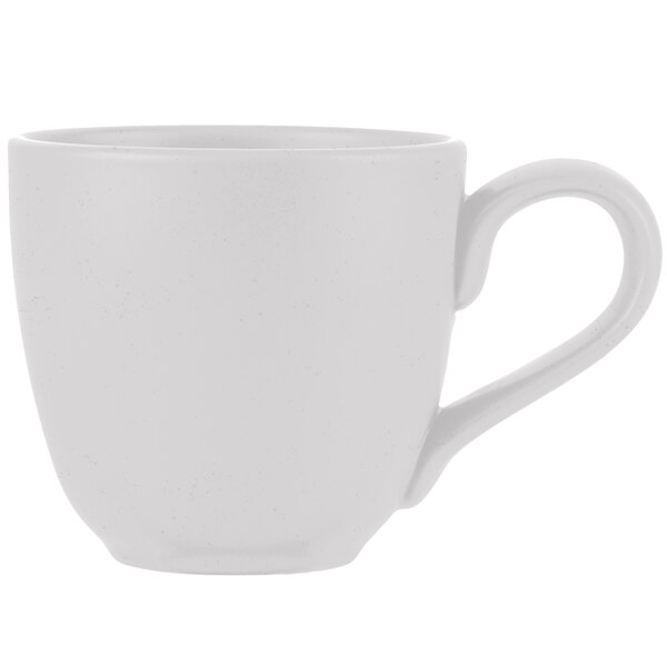 A white Libbey Driftstone porcelain mug with a handle.