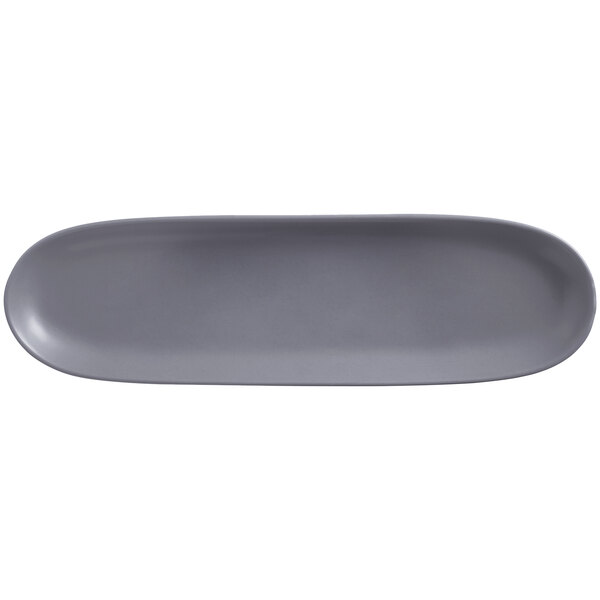 A grey oval Libbey Driftstone porcelain tray with a matte finish.
