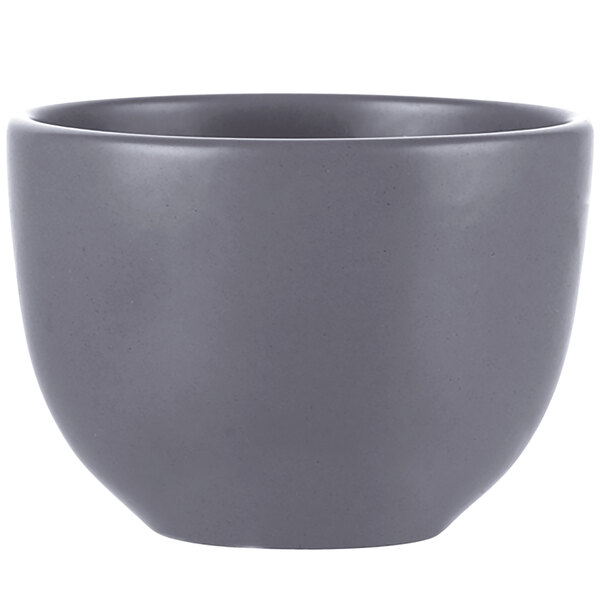 A grey bowl with a white background.