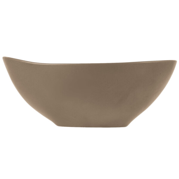 A Libbey Driftstone porcelain bowl with a curved edge on a white background.