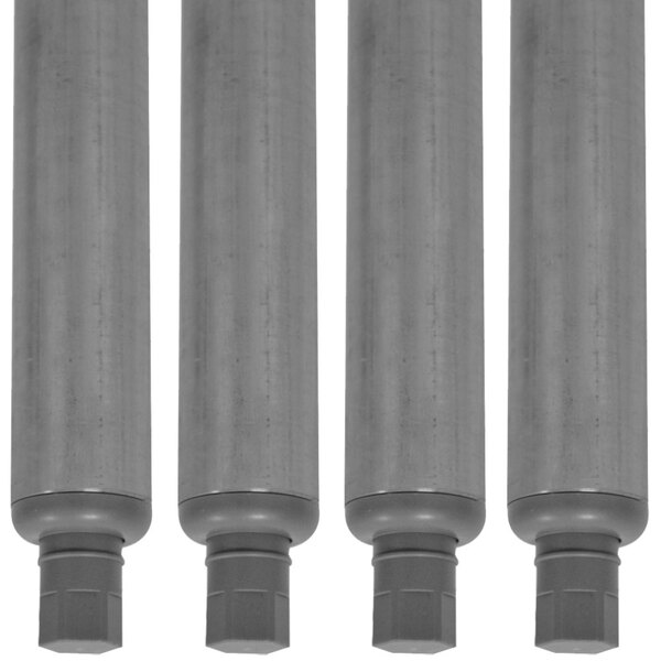 Four grey cylindrical Advance Tabco galvanized steel legs.
