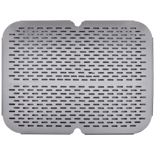An Advance Tabco metal rectangular strainer plate with holes.