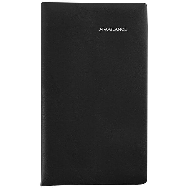 A black leather At-A-Glance pocket planner with white text.