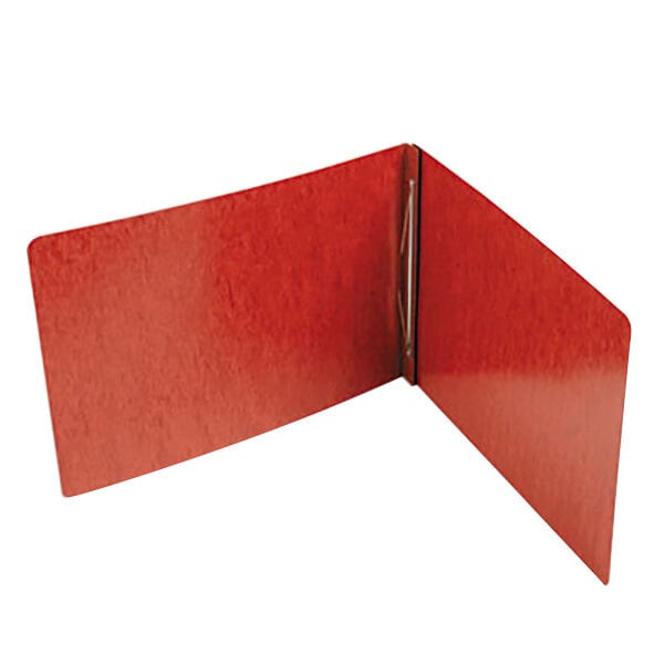 A red folder with a metal clip.
