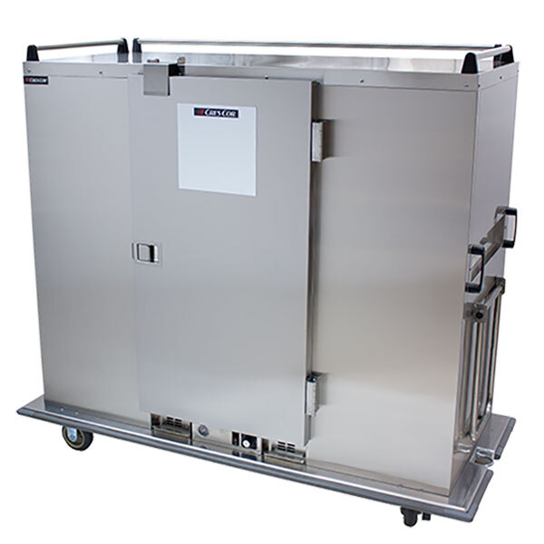 A Cres Cor stainless steel heated banquet cabinet with a white door.