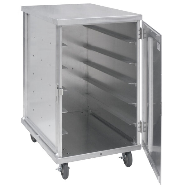 A Cres Cor aluminum meal delivery cart with open doors.