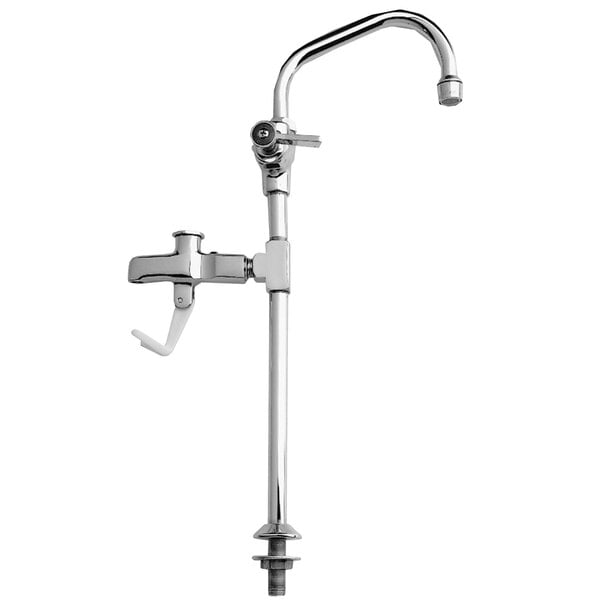 A silver Fisher glass filler faucet with a chrome pedestal and swing spout.