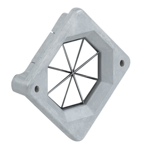 A grey metal square wedge blade assembly with holes.