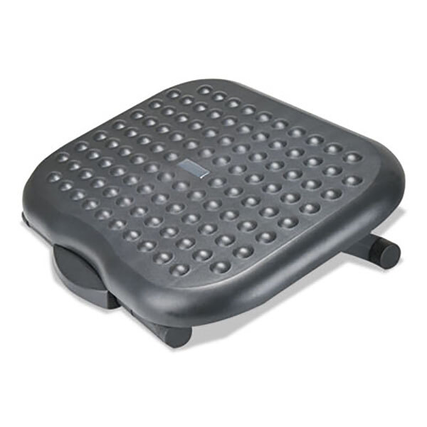A black square Alera footrest with holes in the top.