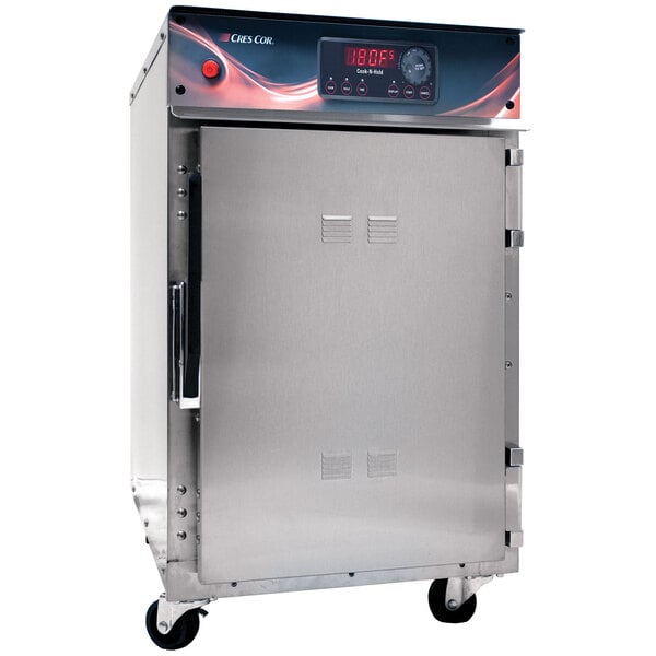 A stainless steel Cres Cor undercounter cook and hold oven with standard controls.