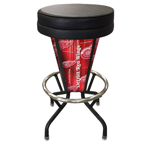 A Holland Bar Stool Detroit Red Wings LED bar stool with a black vinyl seat.