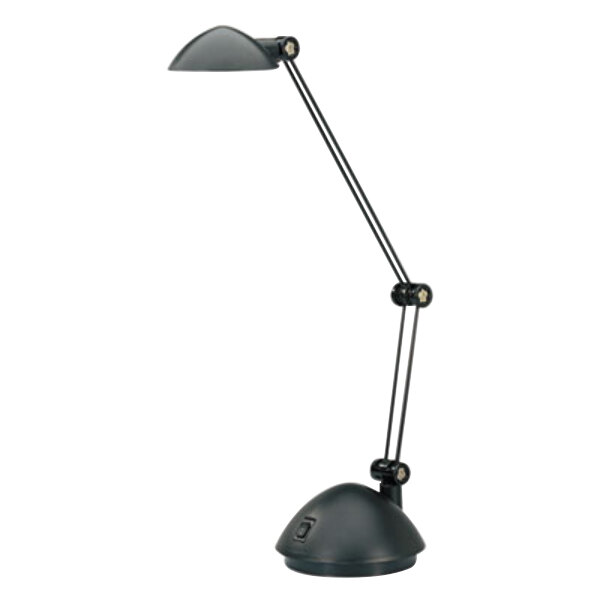 A black Alera twin-arm LED desk lamp with a small black base.