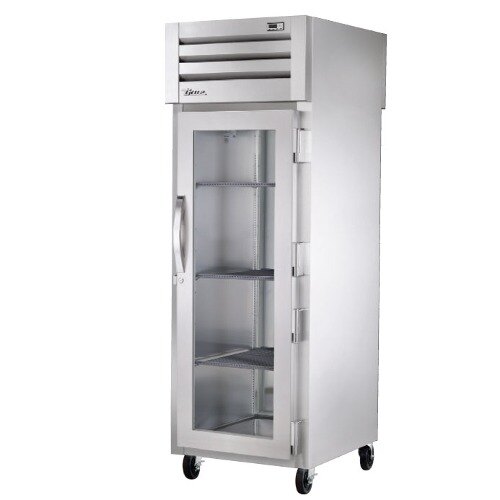A True Spec Series pass-through holding cabinet with a glass door and solid back.