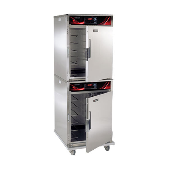 A large stainless steel Cres Cor cook and hold oven cabinet with two doors.