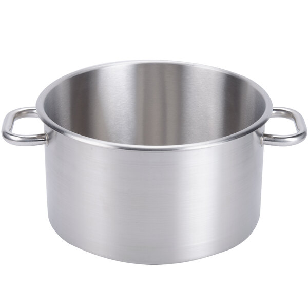 A Robot Coupe stainless steel bowl with handles.