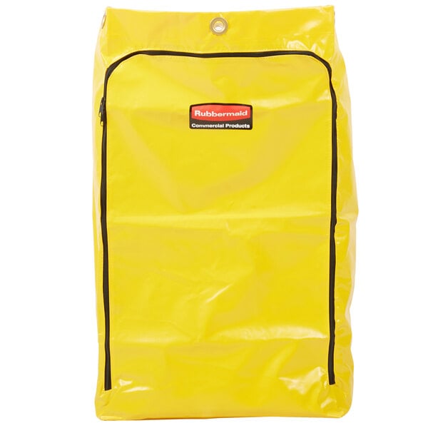 A yellow Rubbermaid vinyl bag with a black zipper.