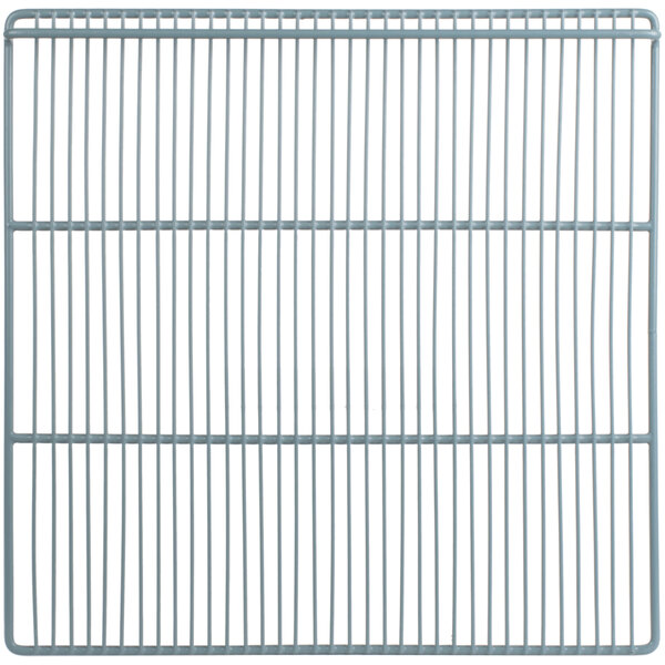 A close-up of a wire rack with a metal grid on top.