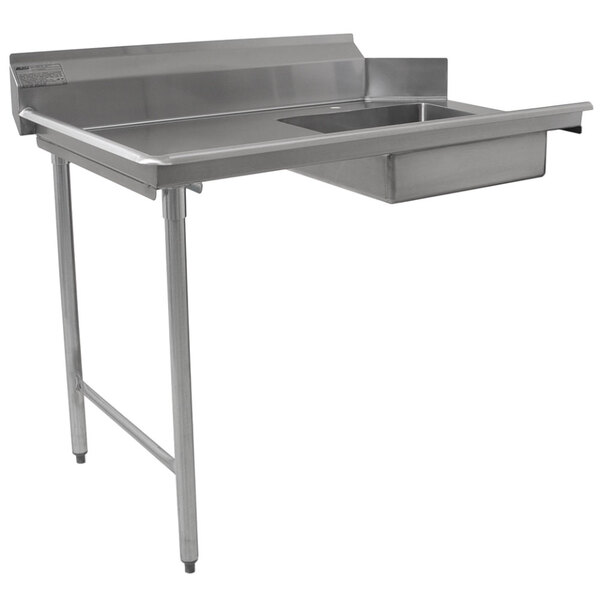 A Eagle Group stainless steel soil dish table with a left side sink and a hole.
