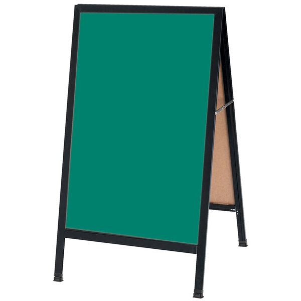 A black A-Frame sign board with a green write-on porcelain chalk board.