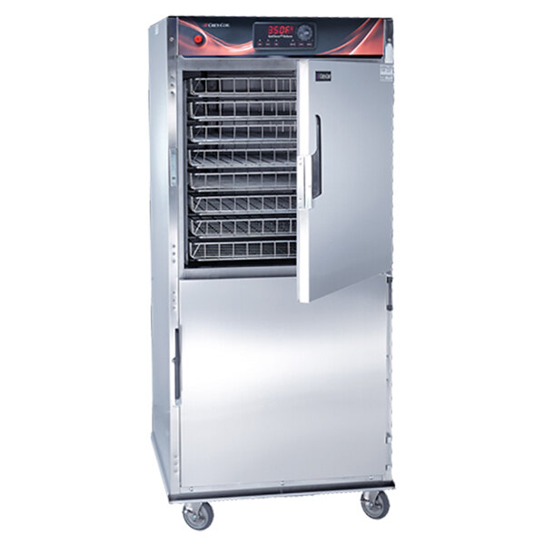 A Cres Cor Quiktherm rethermalization oven with deluxe controls and a door on wheels.