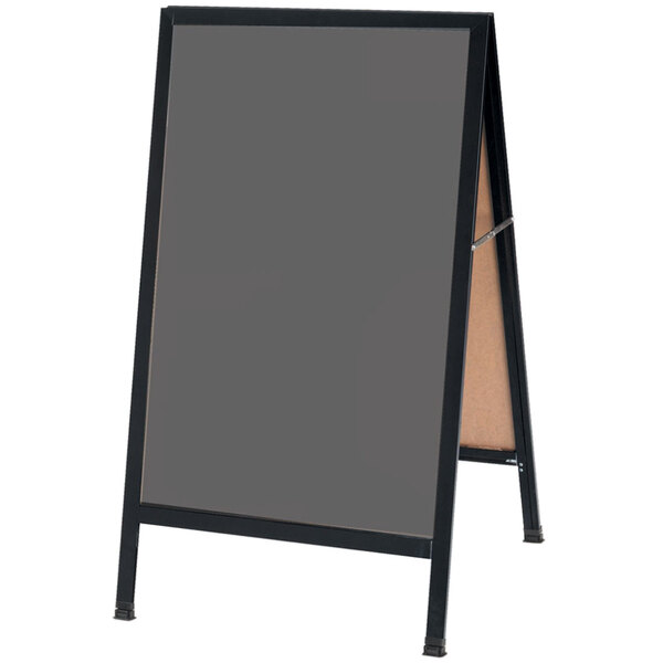 A black Aarco A-Frame sign board with a slate gray and white write-on board.