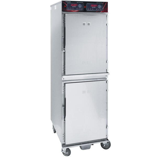 A white aluminum Cres Cor cook and hold cabinet with deluxe controls.