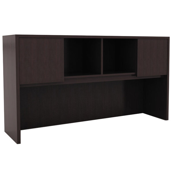 An espresso brown Alera Valencia hutch with 2 doors and shelves.