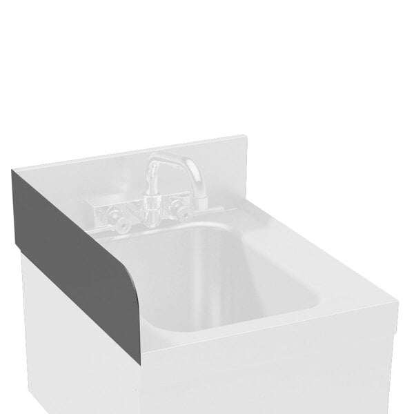 A white sink with a black edge and a left side splash guard.