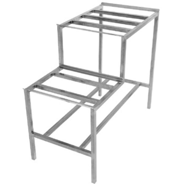 A metal frame with two shelves on it for a Hobart MXGD-TBLSL meat grinder table.