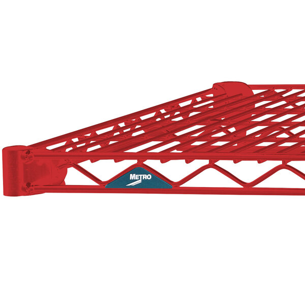 A red Metro Super Erecta wire shelf.