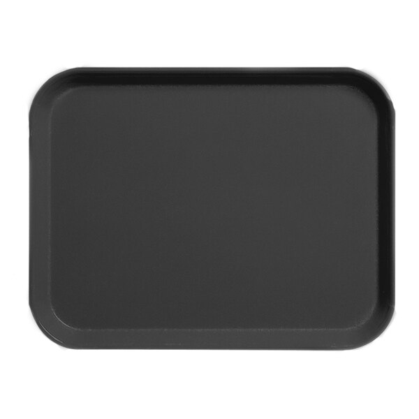 A black rectangular Cambro cafeteria tray with a white border.