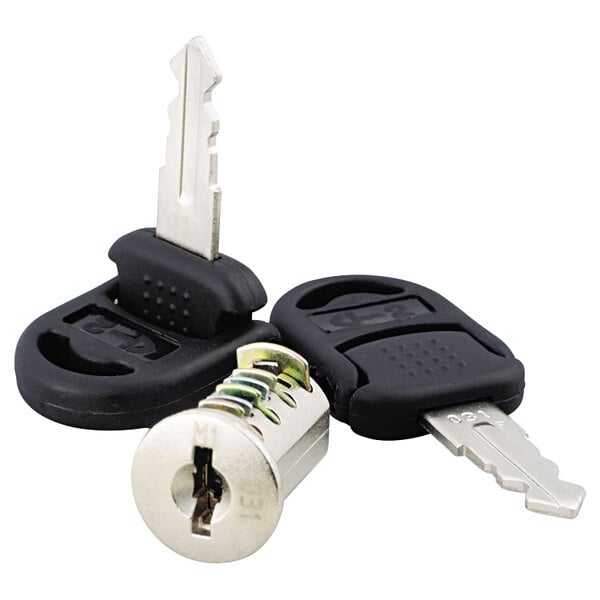 The Alera Core Removable Silver Lock with 2 Keys on a white background. A close-up of a silver key.
