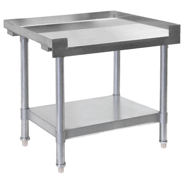 A Bakers Pride stainless steel equipment stand with undershelf.