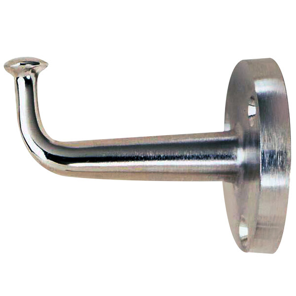 A silver stainless steel Bobrick clothes hook with a round base and holes.