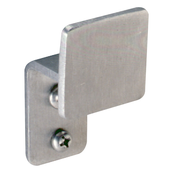 A stainless steel Bobrick clothes hook with screws.
