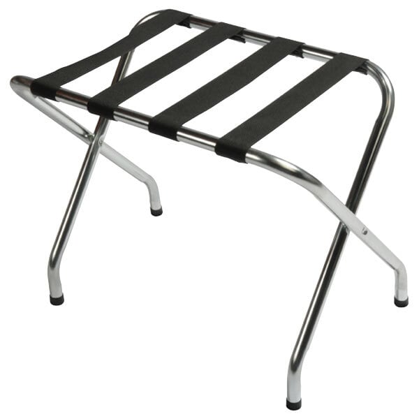 A metal luggage rack with black straps.