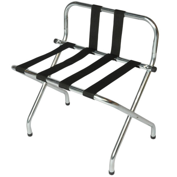 A CSL metal luggage rack with black straps.