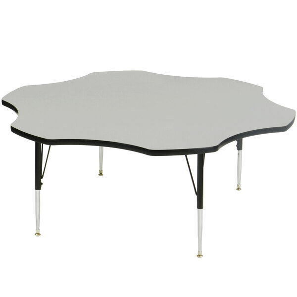 A Correll EconoLine gray table with white legs.