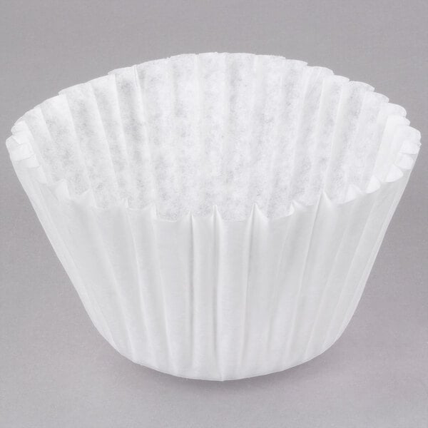 A close-up of a Bunn white paper coffee filter.