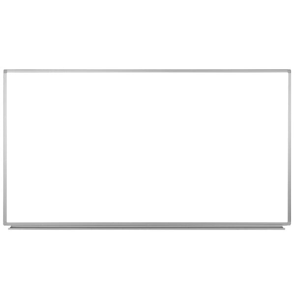 A white board with an aluminum frame.