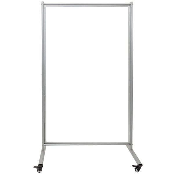 A rectangular white metal Luxor mobile whiteboard with wheels.