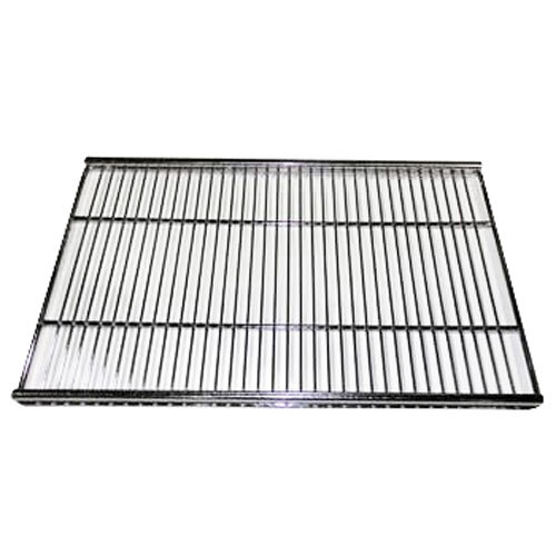 A chrome metal grid shelf.