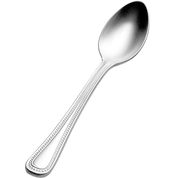A Bon Chef stainless steel demitasse spoon with a handle.
