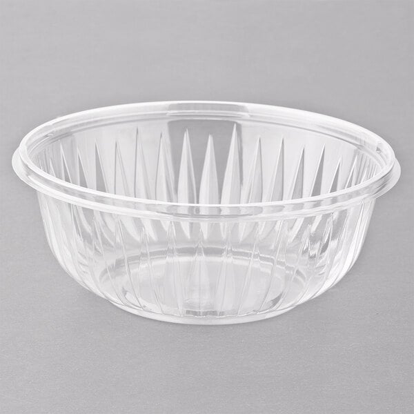 A Dart clear plastic bowl.