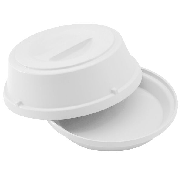 A white plastic container with a lid containing a white plastic bowl.