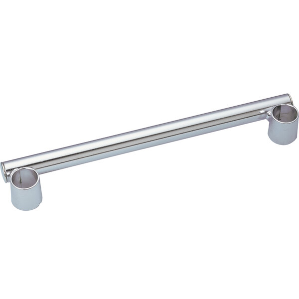 A stainless steel push handle for Metro shelving on a white background.